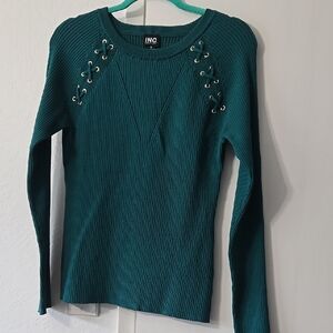 INC International Concepts Green Crew Neck Sweater with Embellishments